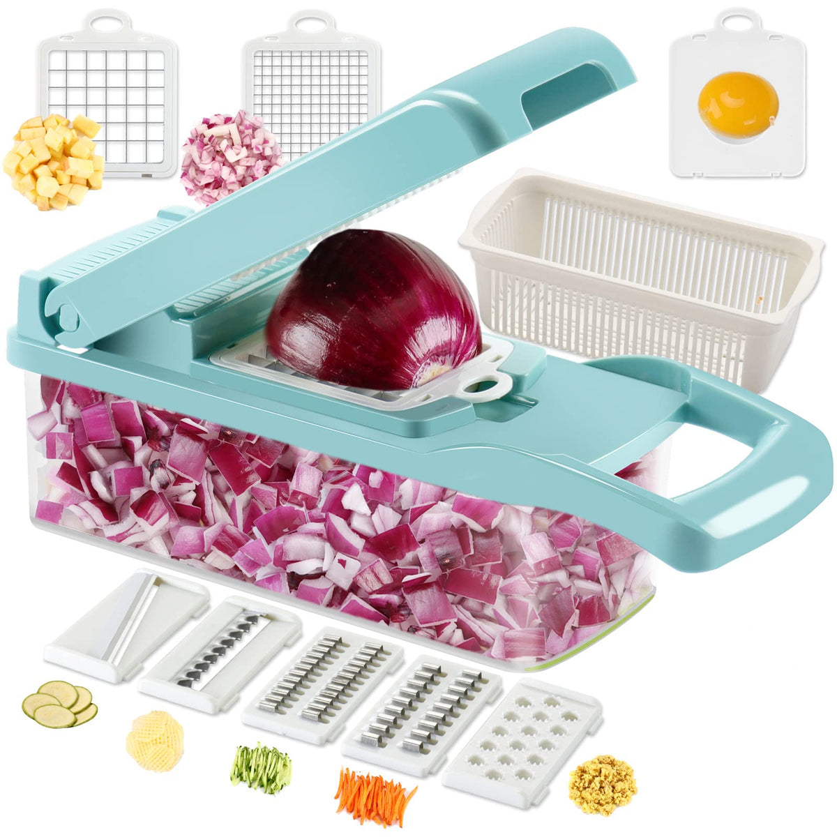 Ourokhome cortador de vegetales 12 en 1 azul, versátil para cocinar