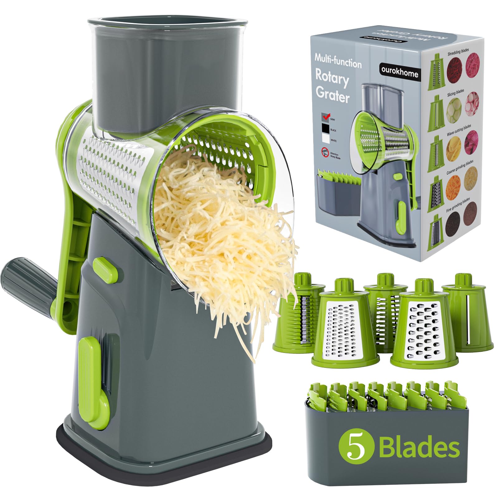 Ourokhome gratera queso rotatoria: rallado uniforme para tus recetas