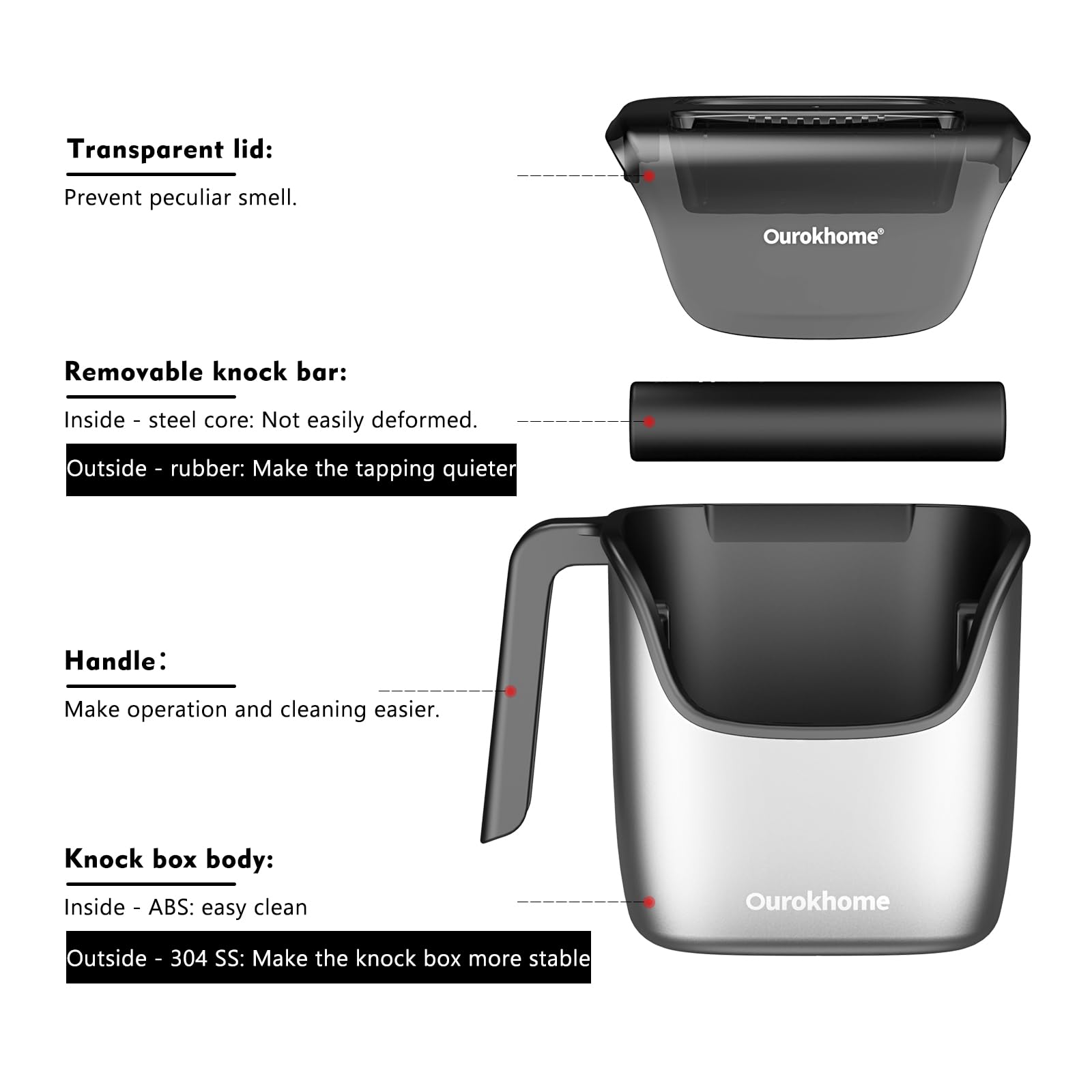 Ourokhome Knock Box: almacenamiento-amplio, permite recoger más posos sin olores frecuentes.