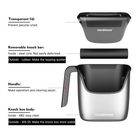 Ourokhome Knock Box: almacenamiento-amplio, permite recoger más posos sin olores frecuentes.
