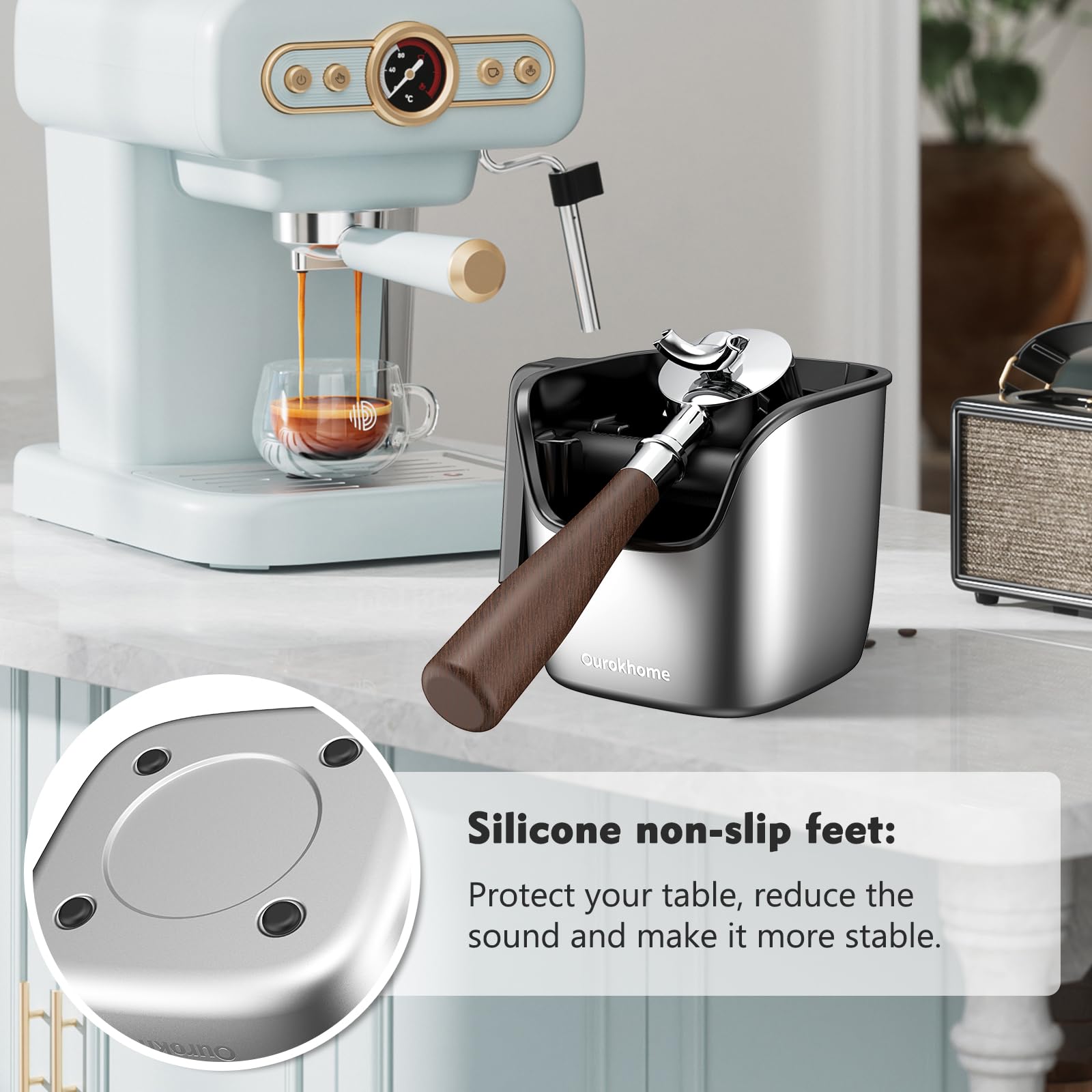 Ourokhome Knock Box: base-silicona, base estable y silenciosa durante golpes.