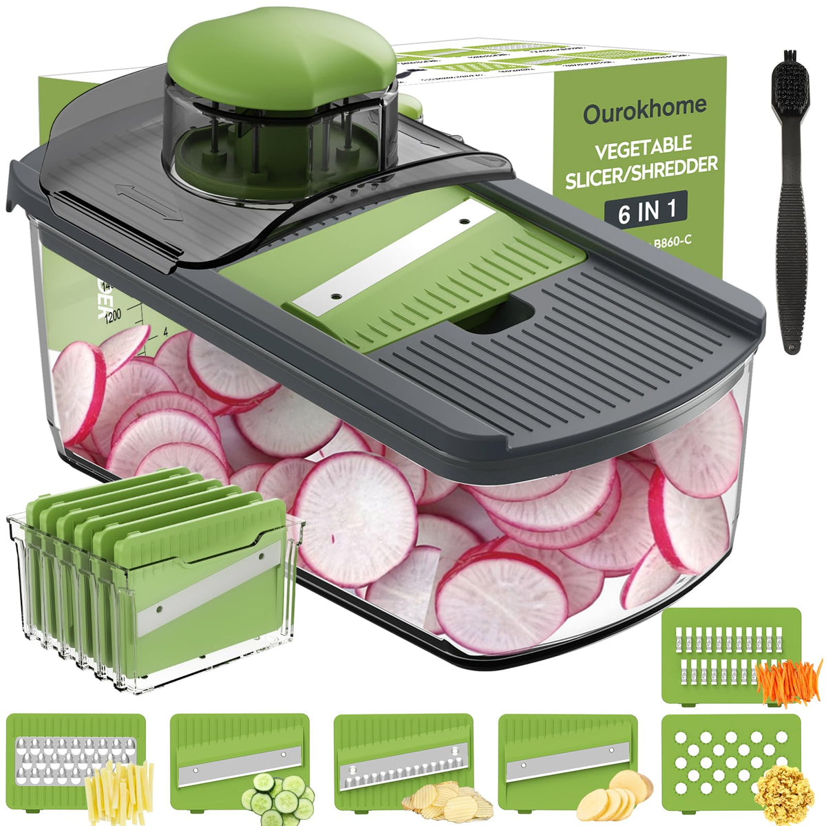 Ourokhome Mandolina con seis hojas intercambiables para cortes precisos.