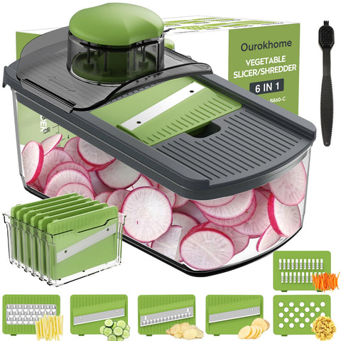 Ourokhome Mandolina con seis hojas intercambiables para cortes precisos.