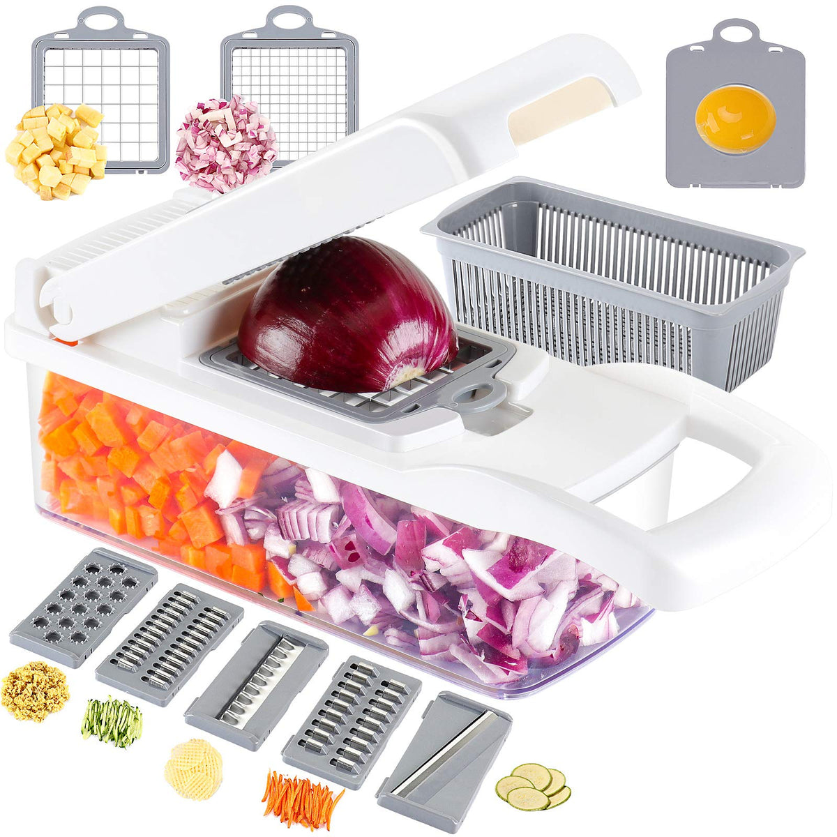 Ourokhome picadora de verduras 12 en 1, lista para cortar, rallar y picar rápido