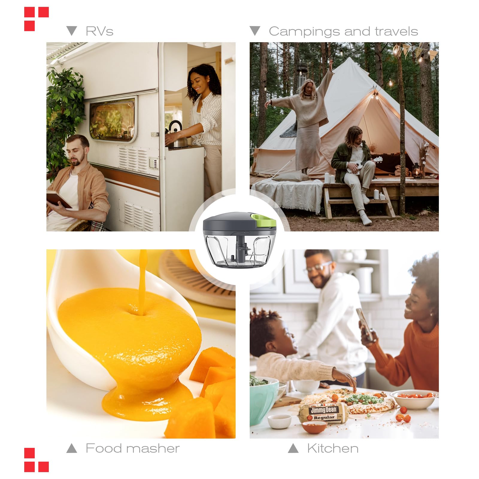 Ourokhome procesador manual compacto: perfecto para viajes y cocina pequeña.