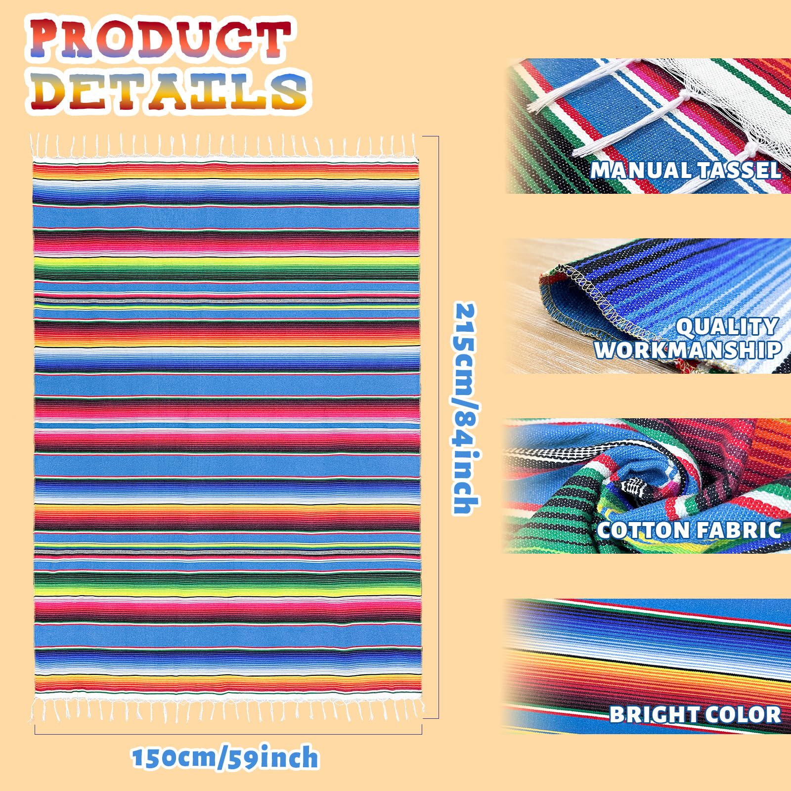 OurWarm bordes cosidos a mano, serape duradero para fiestas.