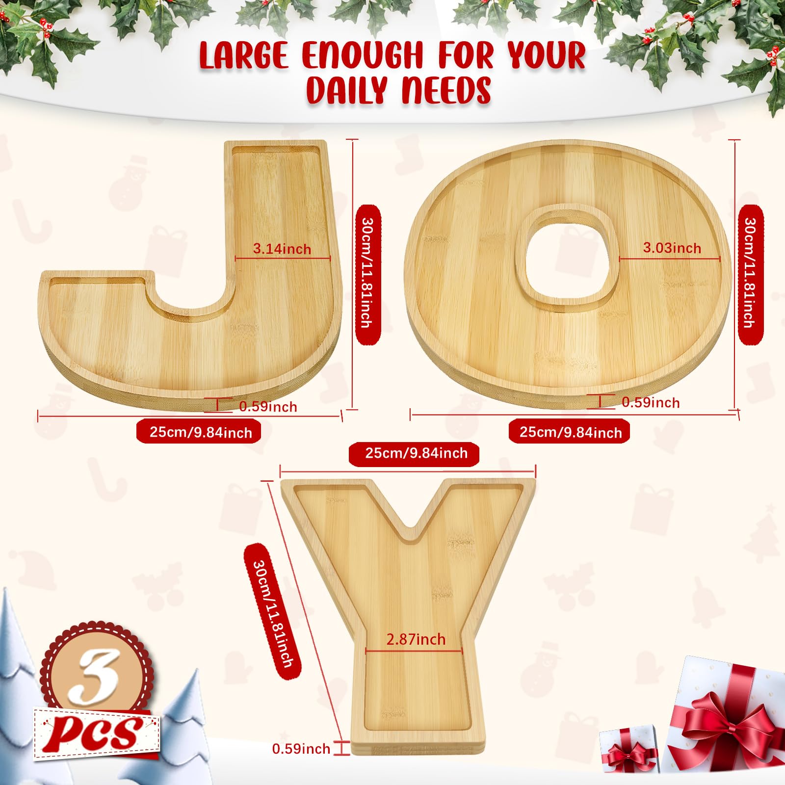 OurWarm JOY decoracion navidad con bandejas de bambu para mesa.