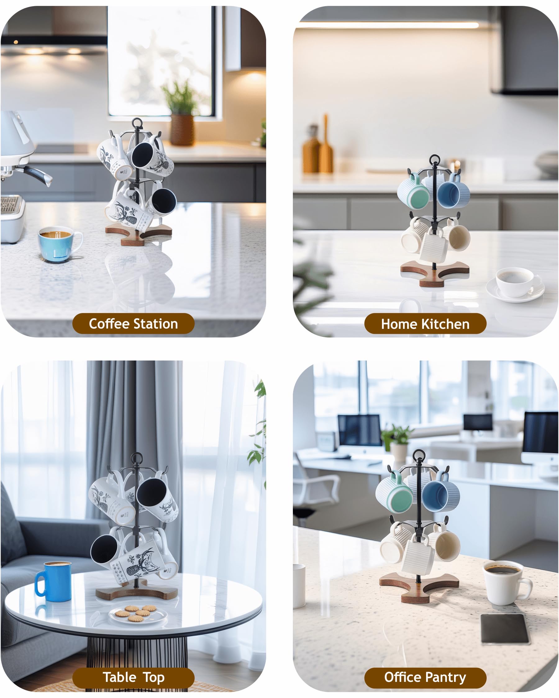 Ouseen arbol porta-tazas perfecto para barra de cafe en la cocina.