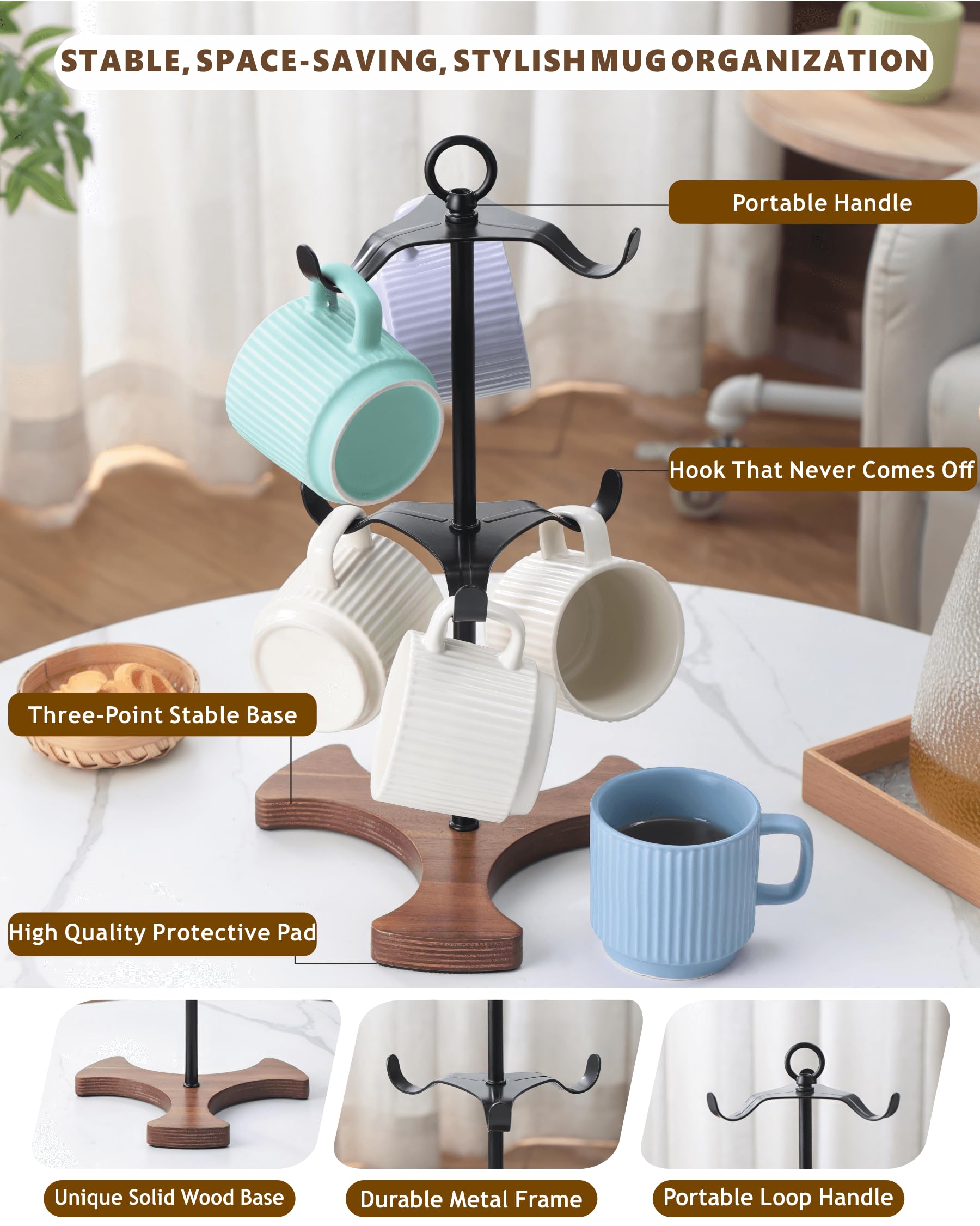 Ouseen porta-tazas con pads anti-rayaduras protege encimeras.