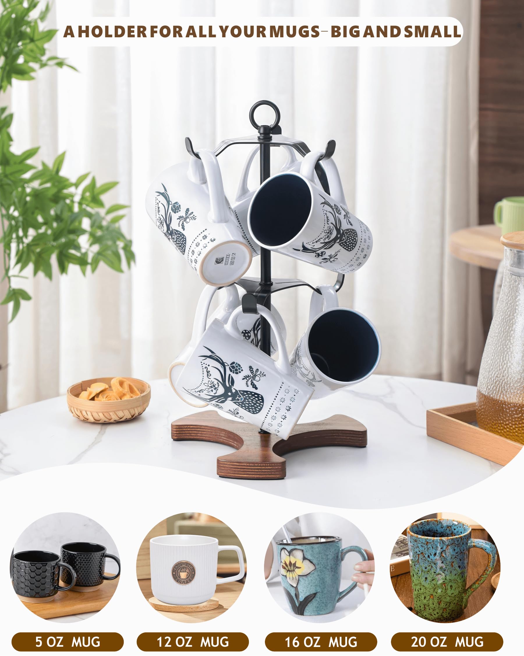 Ouseen porta-tazas base tripode evita vuelcos aun con carga completa.