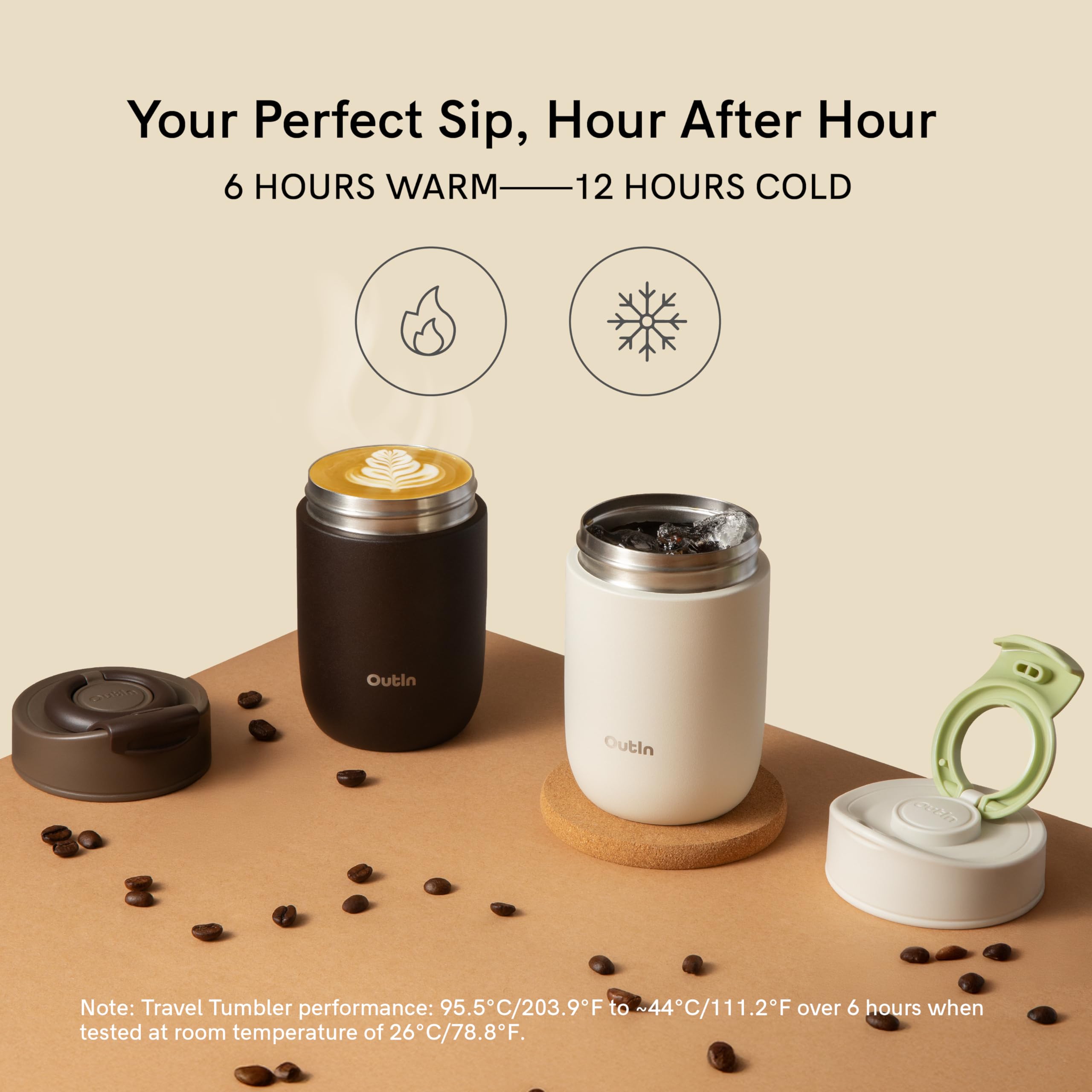 OutIn Travel Tumbler interior en acero 316L evita sabores indeseados.