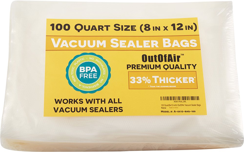 OutOfAir bolsas 8x12 pulgadas, 100 unidades, para sellado al vacío y organización.