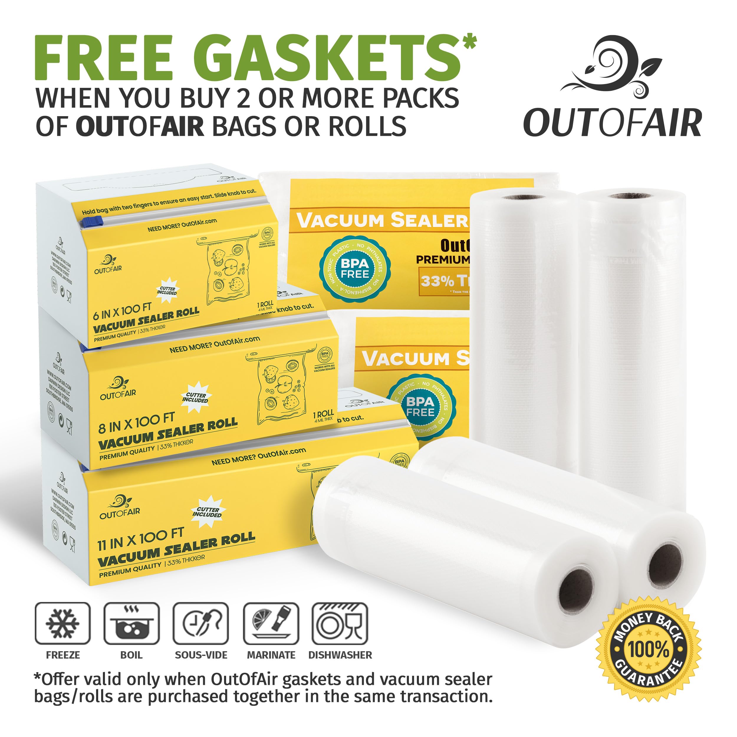 Caja resistente OutOfAir con cortador para almacenamiento y uso cómodo.