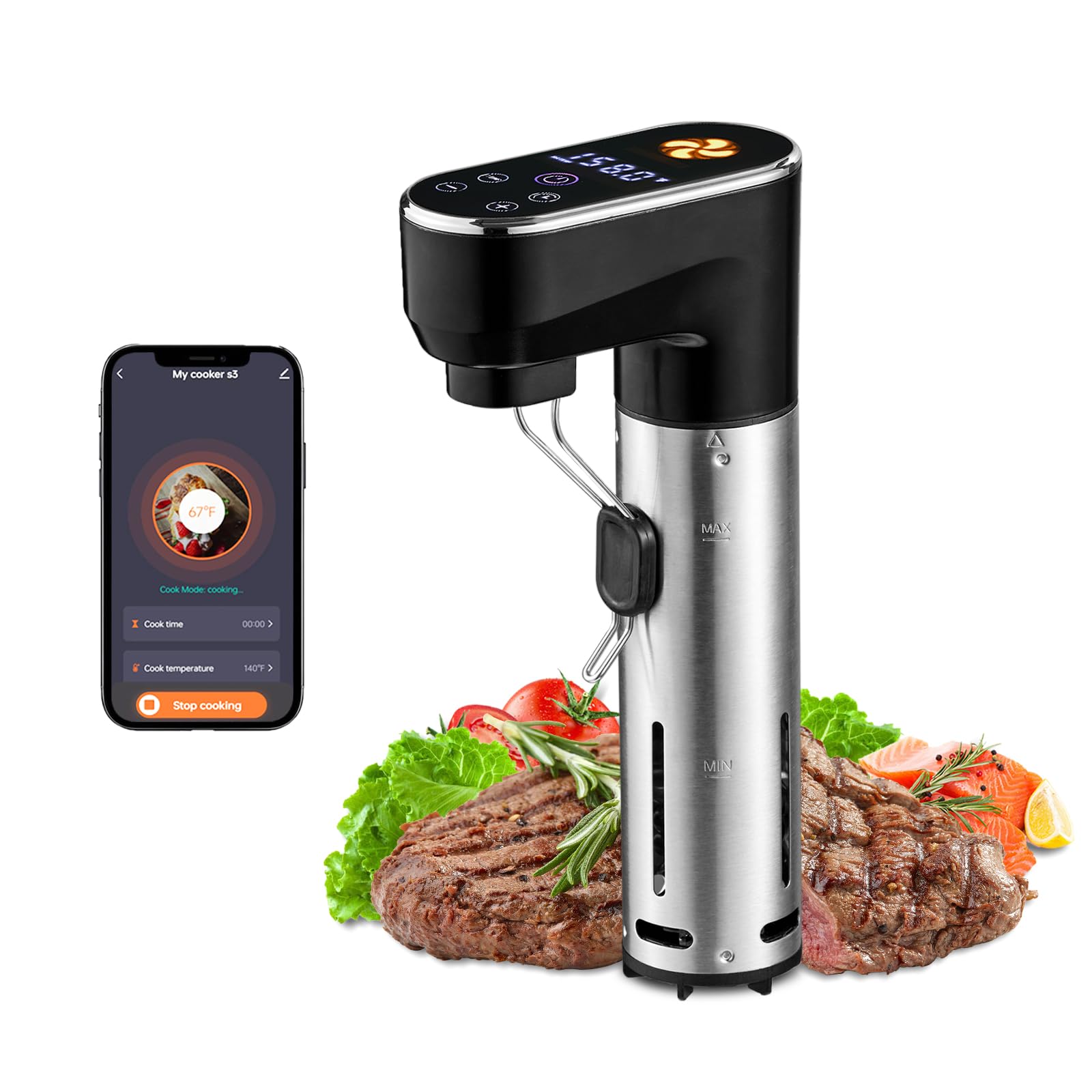 Outohome Sous Vide, diseño ergonómico para manejo cómodo y almacenamiento práctico.