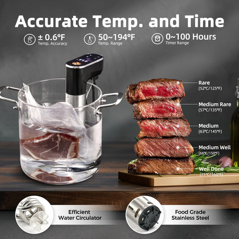 Outohome Sous Vide, construcción IPX7 y materiales seguros para limpieza.