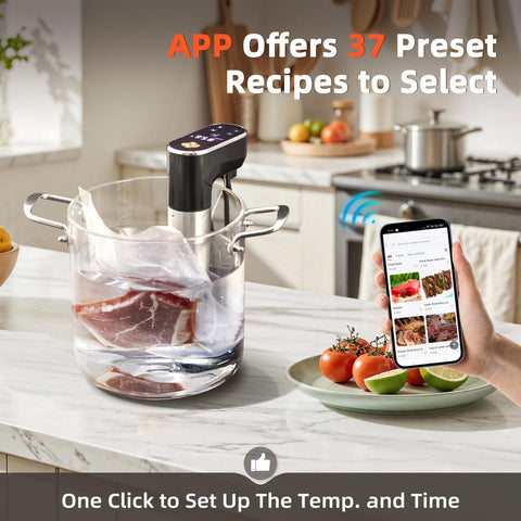 Outohome Sous Vide con WiFi, cocina con recetas desde cualquier lugar.