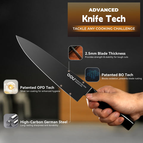Cuchillo santoku OOU de 7 pulgadas, versátil para cortes finos y picar.