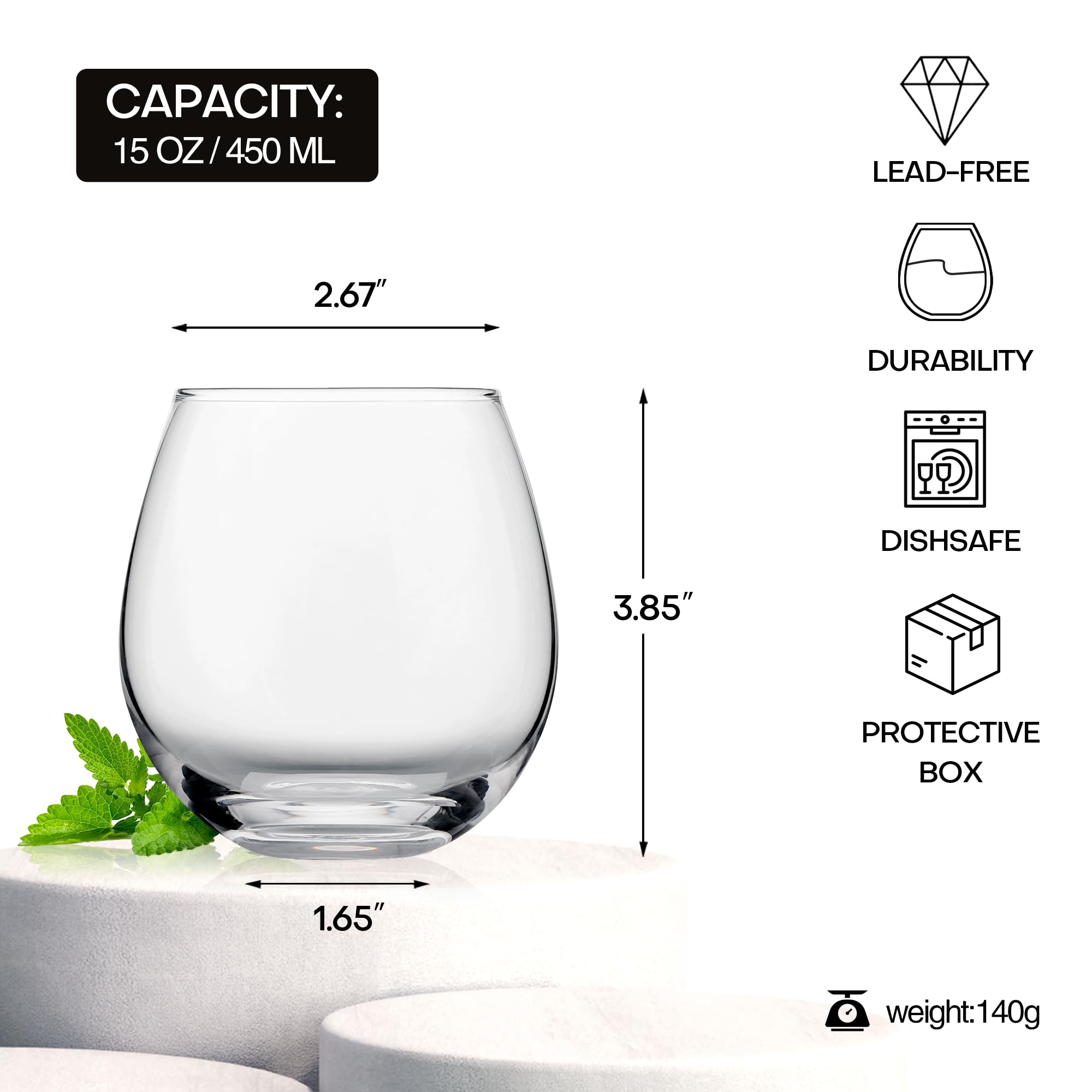 OUWO copa vino blanco 15 oz, claridad que realza el color
