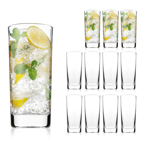 OUWO vasos altos 13 oz, conjunto de 12, en mesa para cócteles.