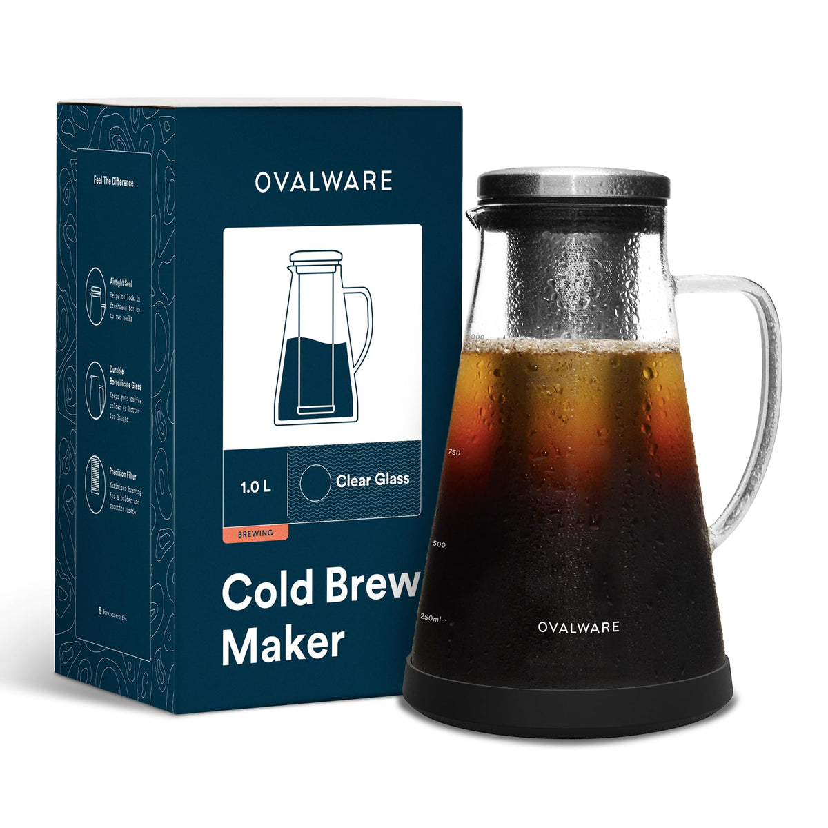 Ovalware jarra cafe-frio con filtro removible para sabor suave.