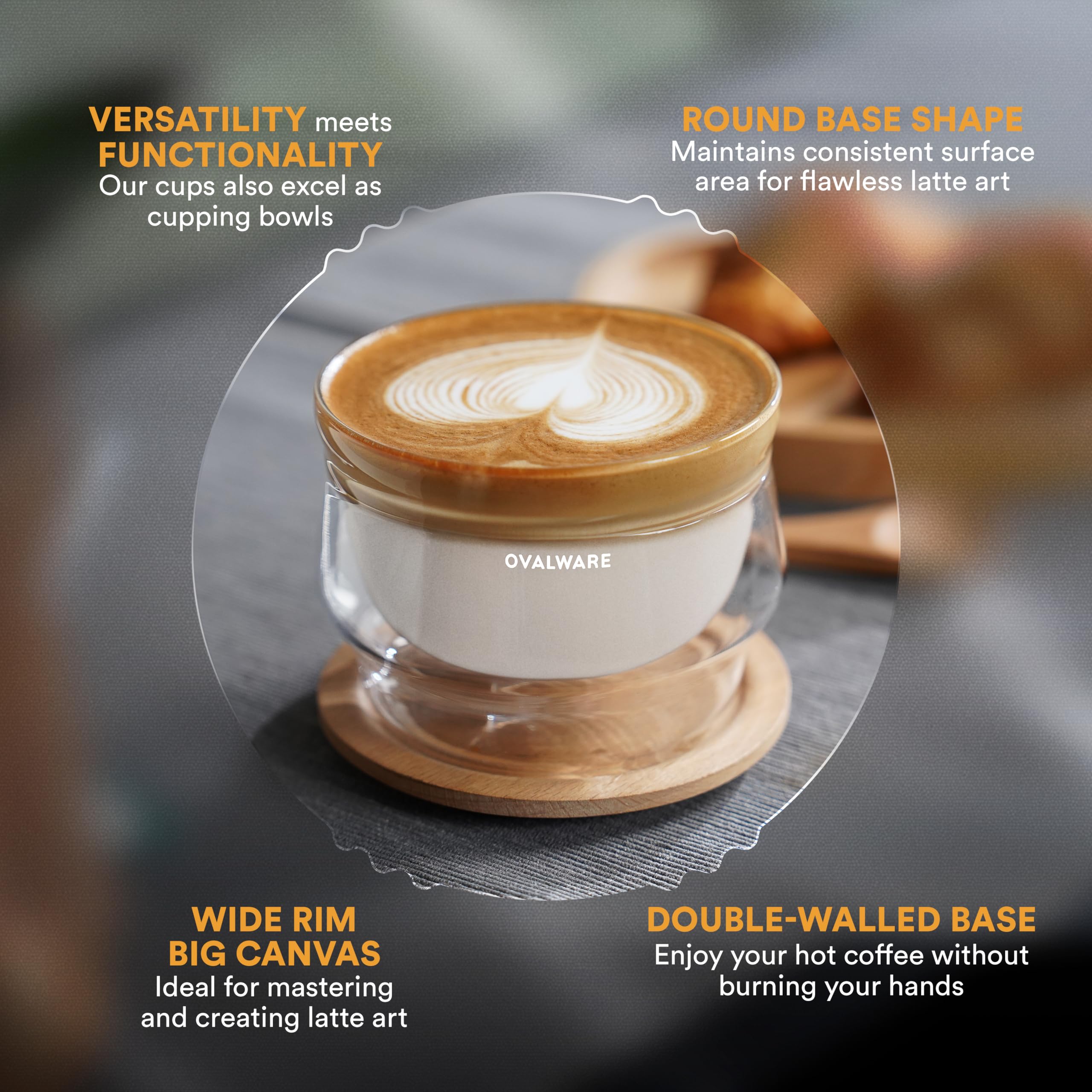 Ovalware tazas latte doble pared usadas como cuencos de degustación