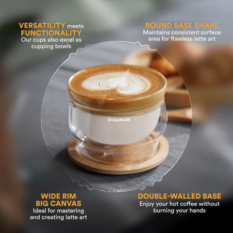 Ovalware tazas latte doble pared usadas como cuencos de degustación