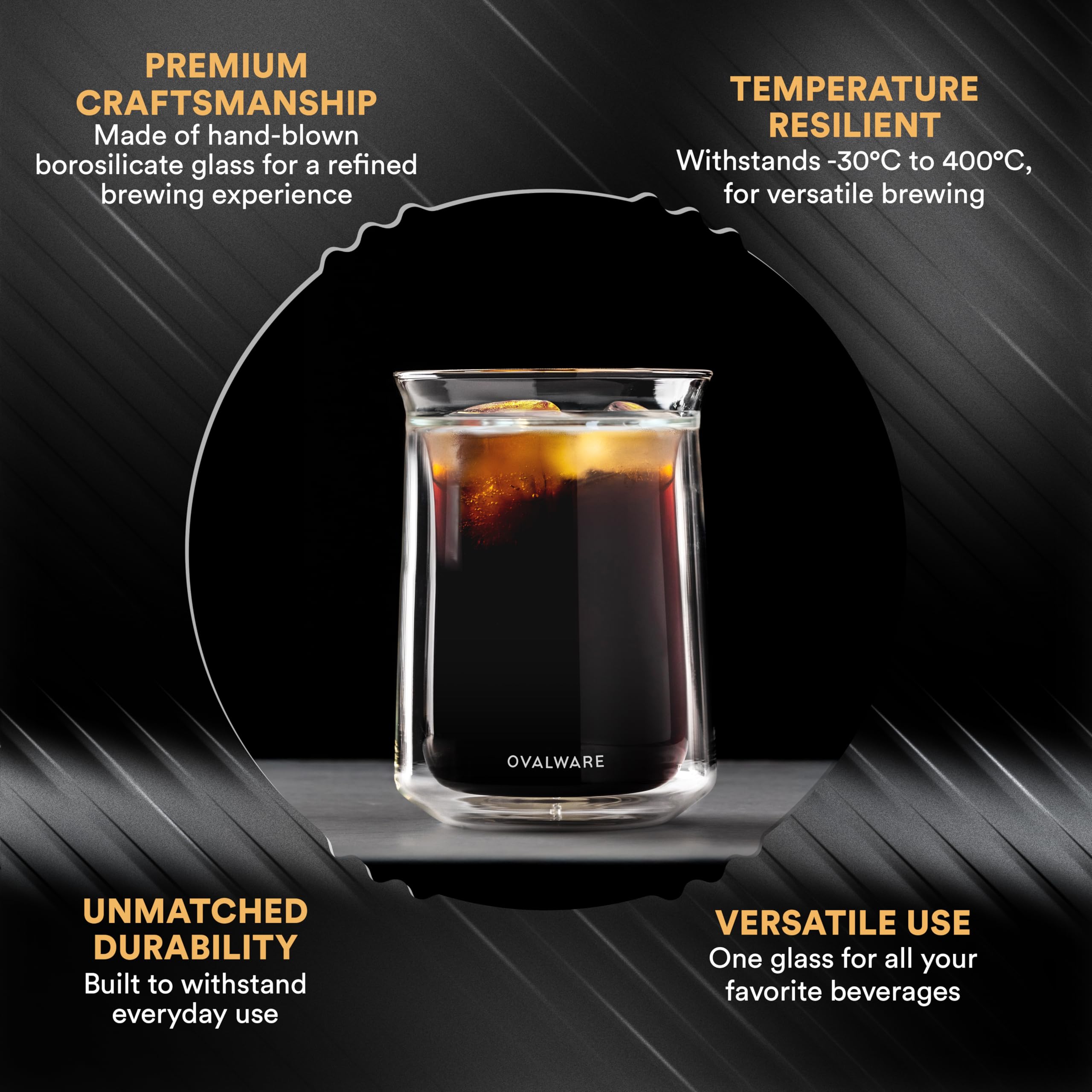 Ovalware vaso doble pared para cocteles, mantiene el aroma.