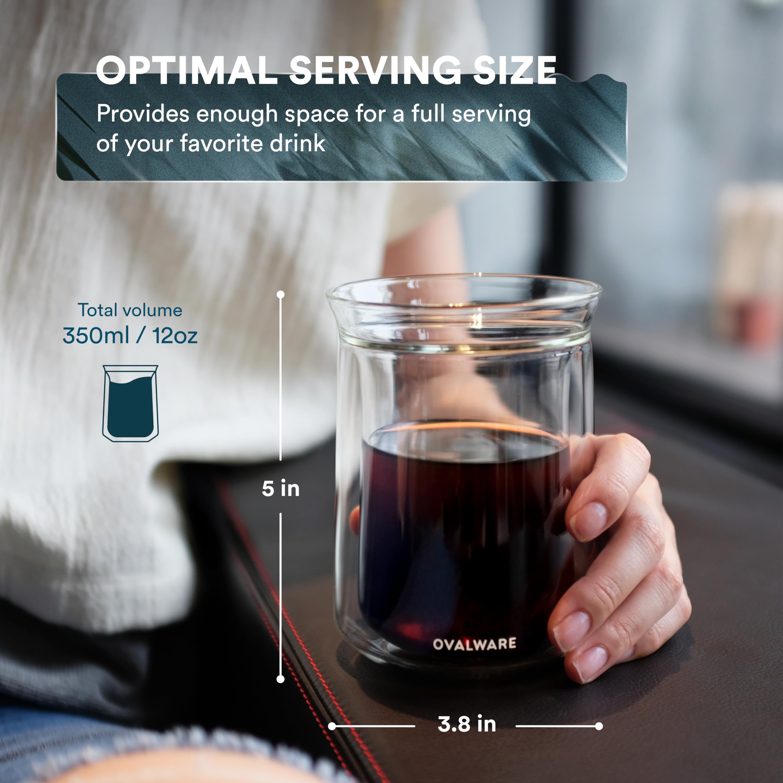 Ovalware vaso doble pared para té, mantiene temperatura y comodidad.