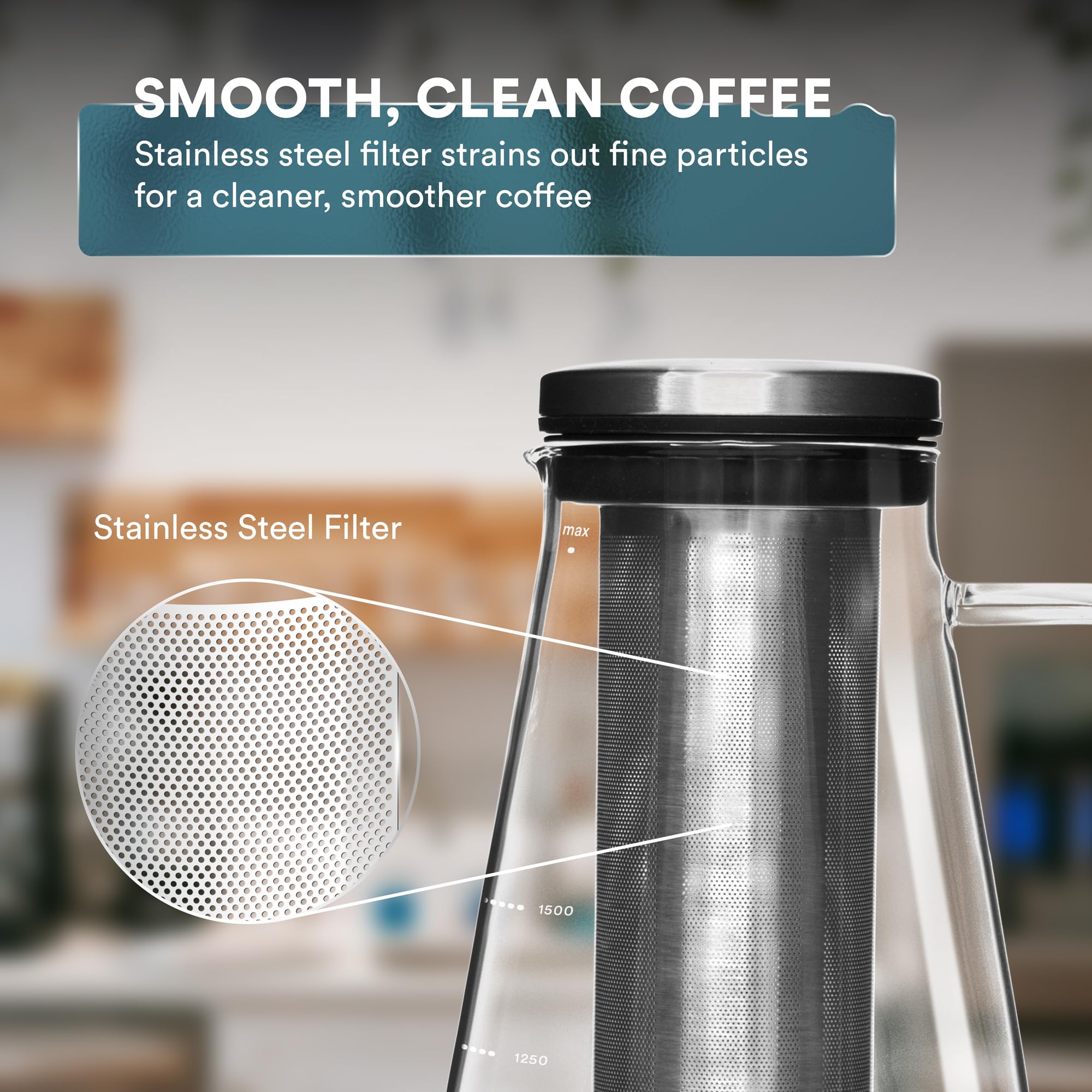 Vidrio borosilicato duradero Ovalware para mayor claridad.