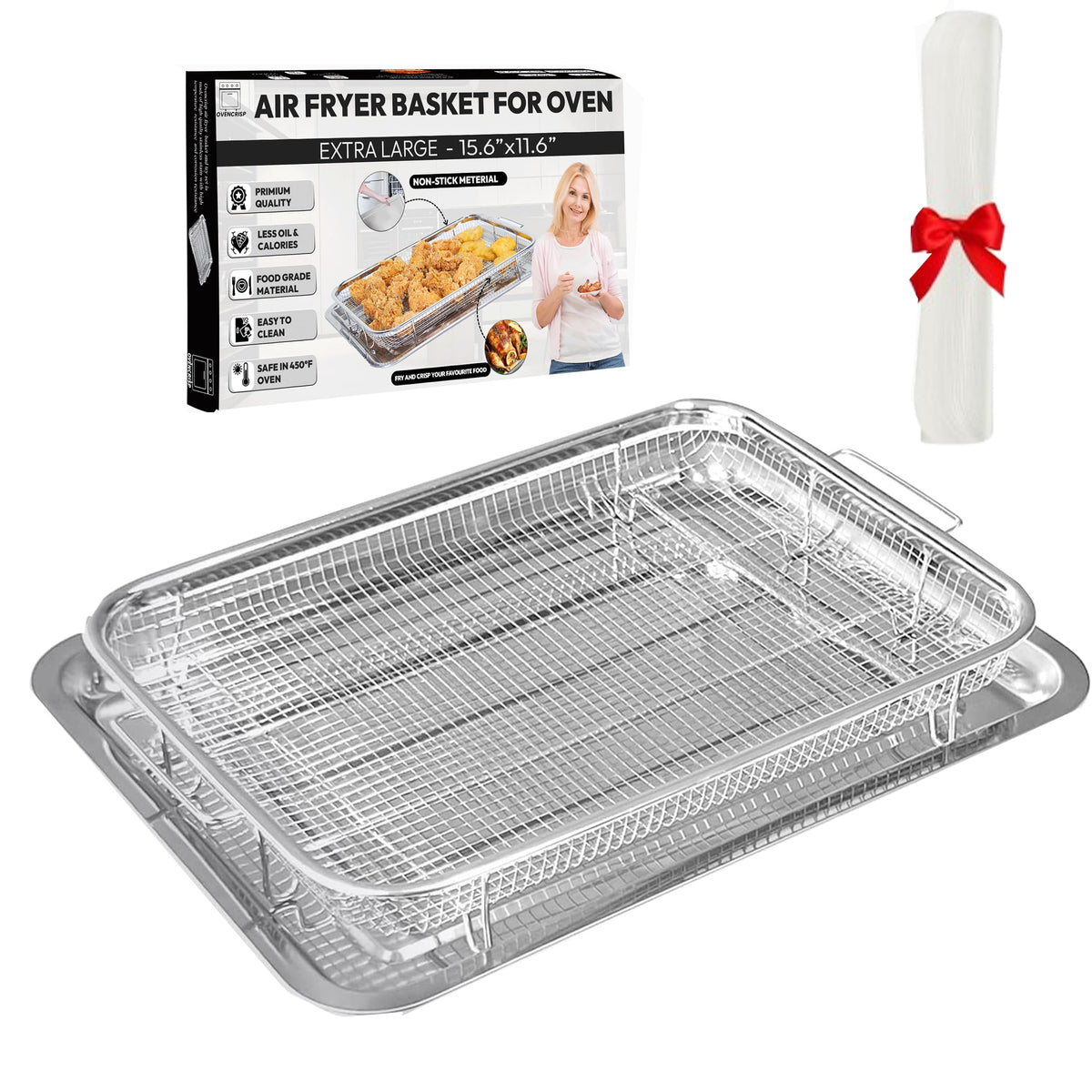 OvenCrisp cesta alta para hornear ofrece cocción 360° y crujiente sin aceite.