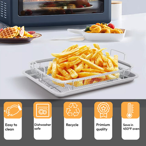 OvenCrisp uso multipropósito para hornear asar y freír en el horno.