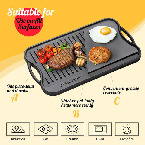 Plancha de doble cara Overmont para asados y desayunos.