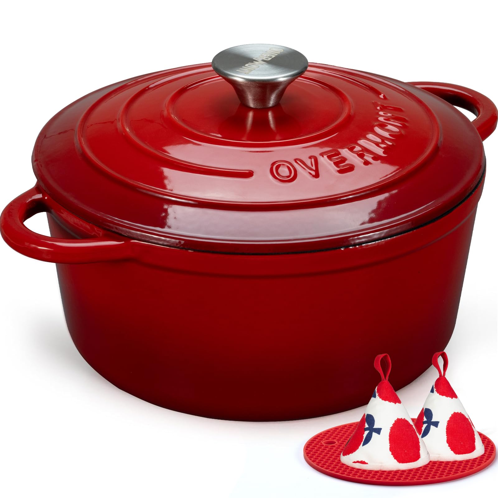 Overmont Olla esmaltada 5.5QT: vista general para cocción estable y duradera.