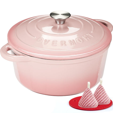 Olla Overmont esmaltada de hierro 7QT con tapa para conservar sabores.