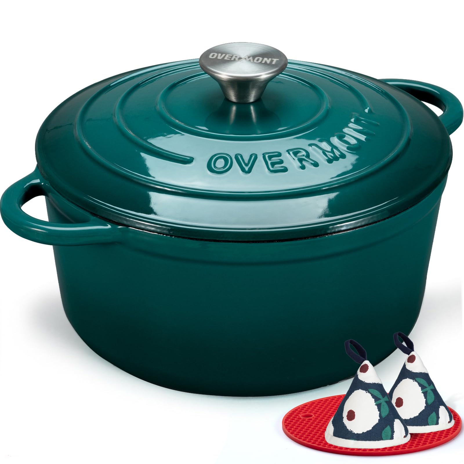 Overmont olla esmaltada 4.5 cuartos con tapa para guisos jugosos