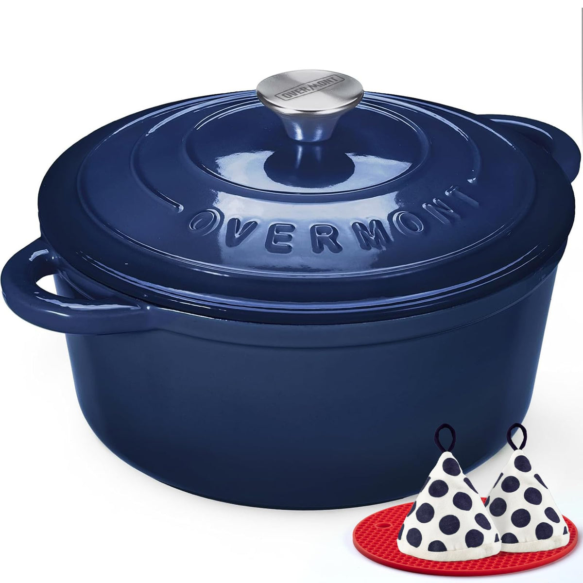 Olla Overmont de hierro esmaltado Indigo azul con tapa para cocción uniforme.