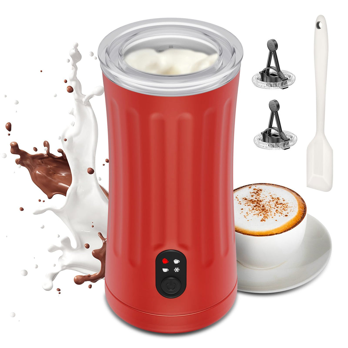 Espumador de leche Ovetedot 4 en 1 en acción para capuchino