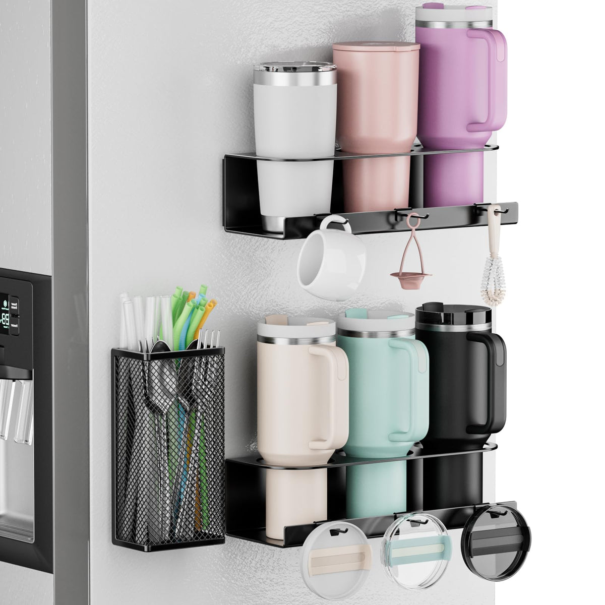 OVICAR porta-tazas magnético en nevera con sujeción firme para acceso rápido.