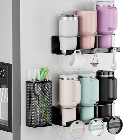 OVICAR porta-tazas magnético en nevera con sujeción firme para acceso rápido.
