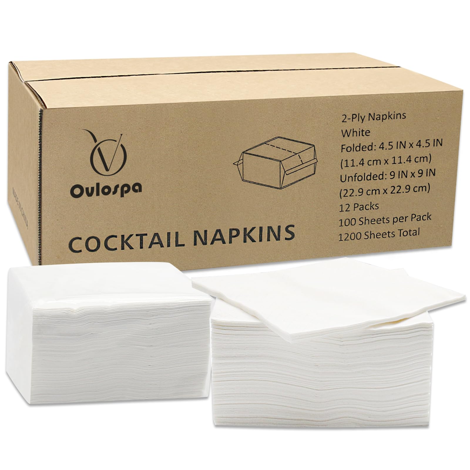 Ovlospa entrega servilletas de cóctel 9x9 pulgadas en empaque resistente para fiestas.