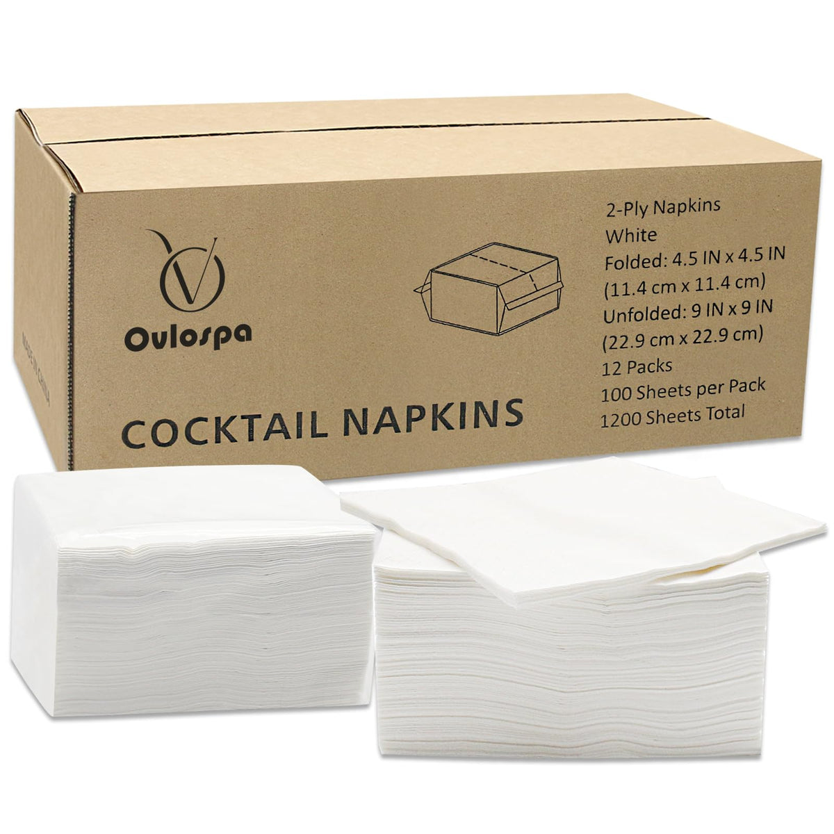 Ovlospa entrega servilletas de cóctel 9x9 pulgadas en empaque resistente para fiestas.