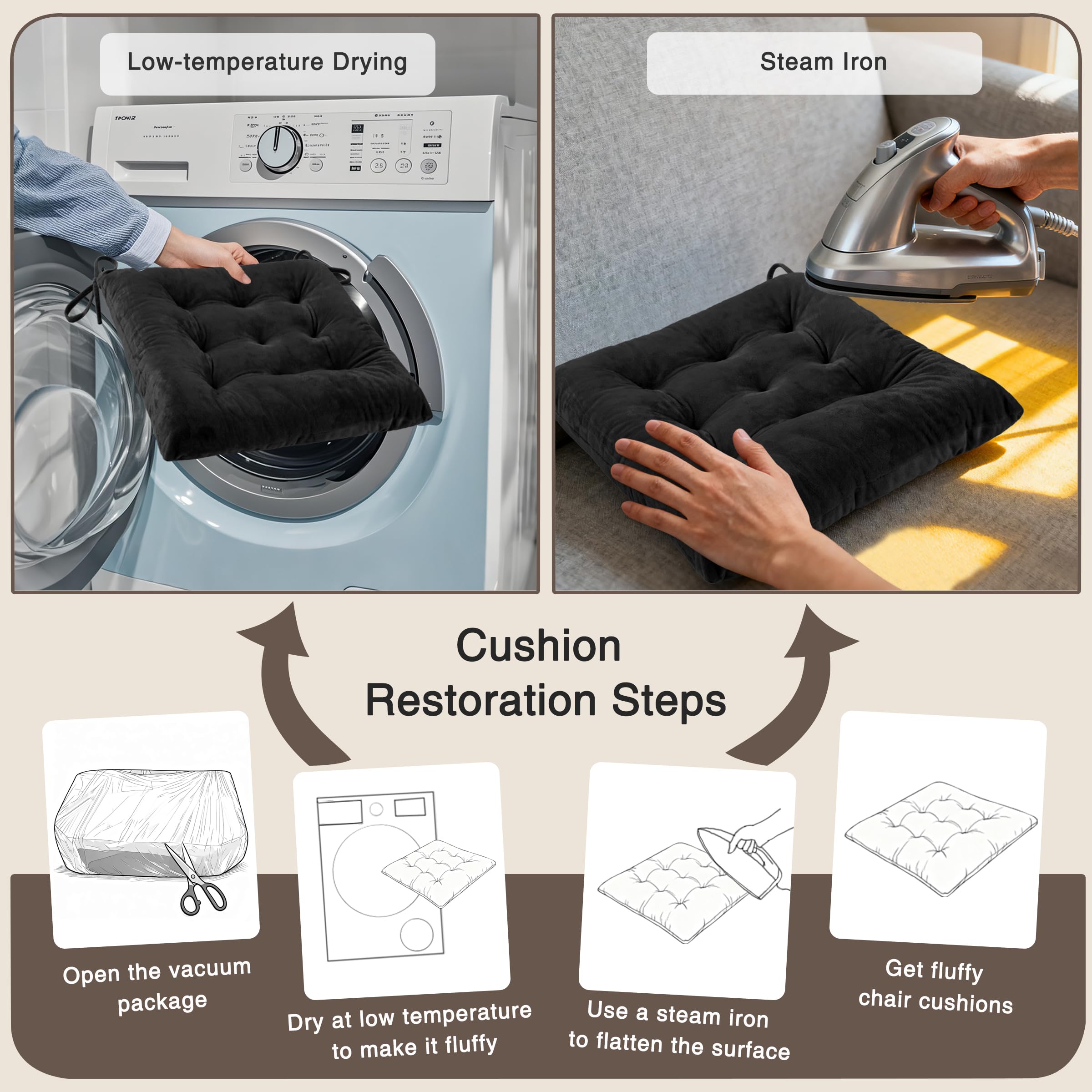 Cojín OVOV para silla de escritorio negro, relleno estable.