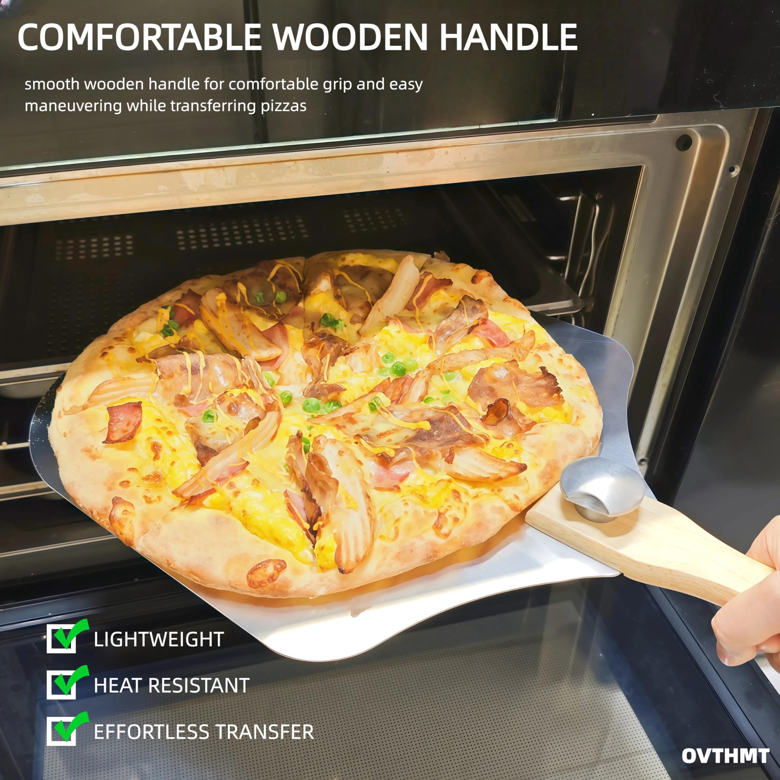 OVTHMT pala pizza mango-madera plegable, almacenamiento compacto