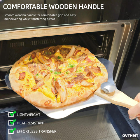 OVTHMT pala pizza mango-madera plegable, almacenamiento compacto