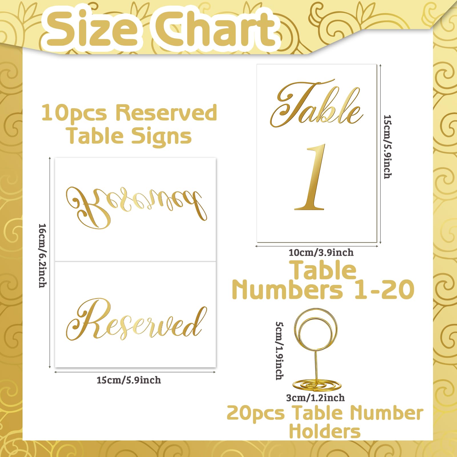 Soportes dorados para números de mesa de Ovveroche, sostienen tarjetas con elegancia