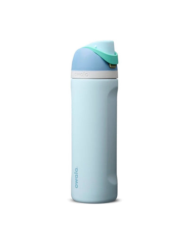 Owala FreeSip vista frontal en Bluebird, diseño elegante y portátil