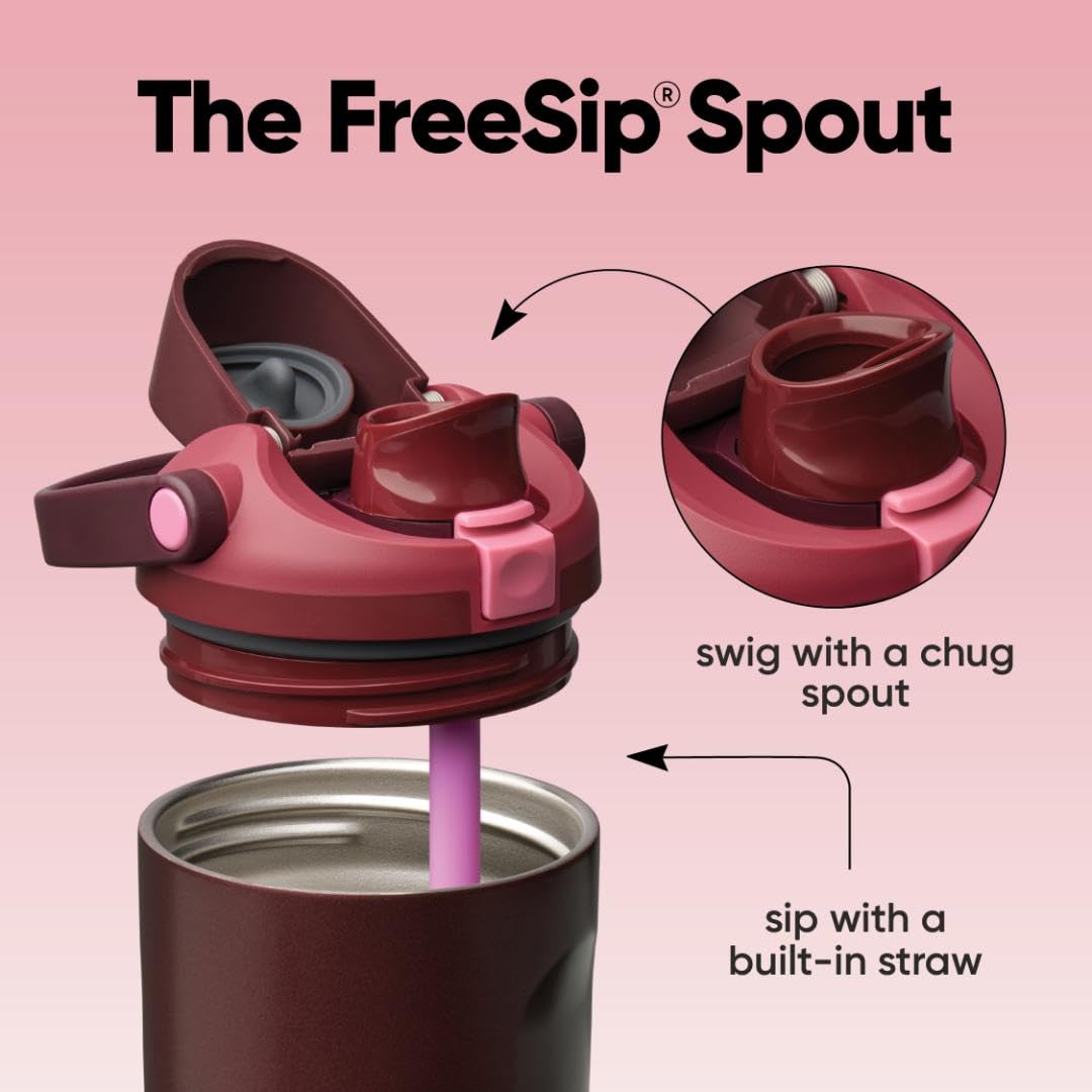 Owala FreeSip Sway detalle de la tapa con cierre seguro y beneficio anti-fugas