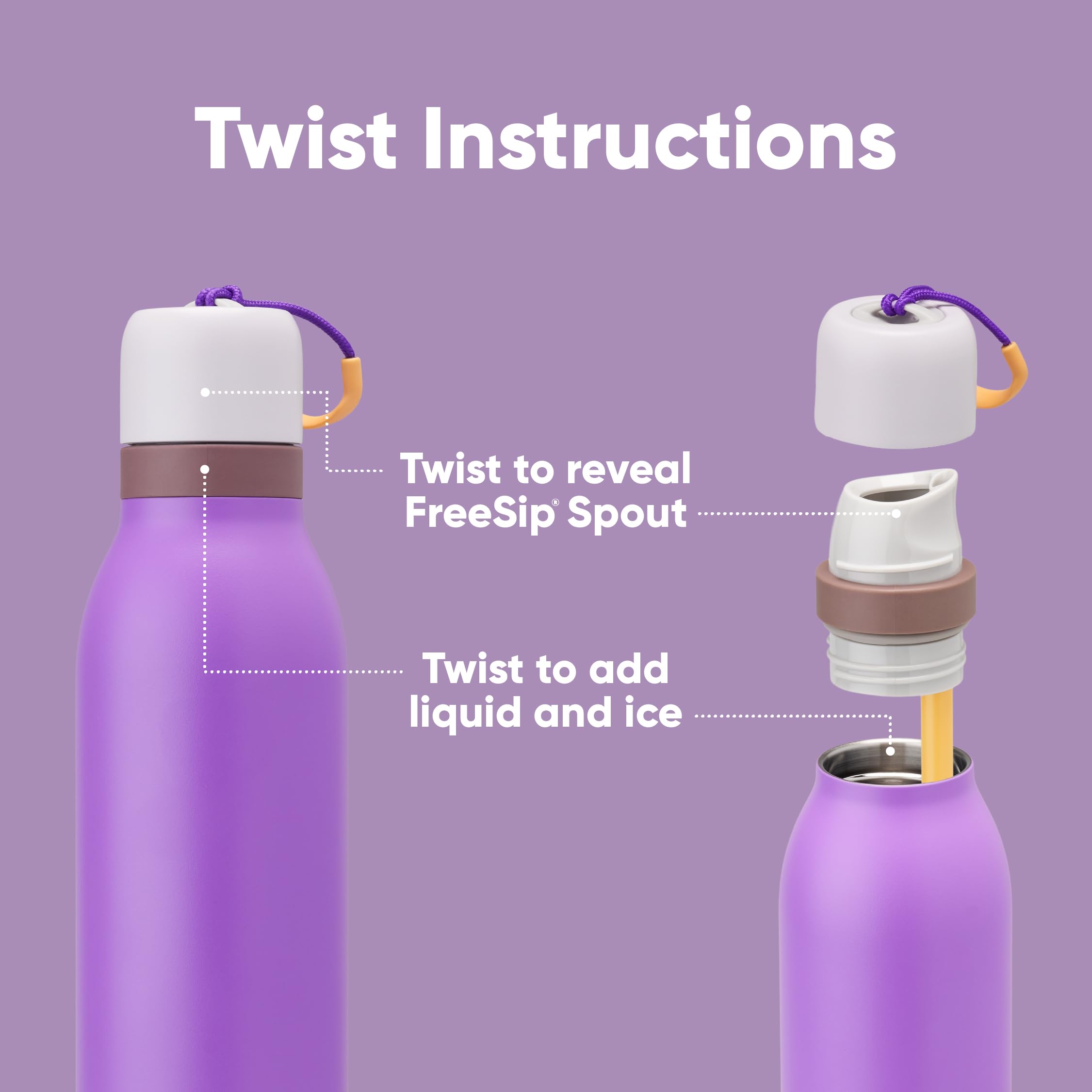 Primer plano de la boquilla FreeSip Owala mostrando los dos modos de beber
