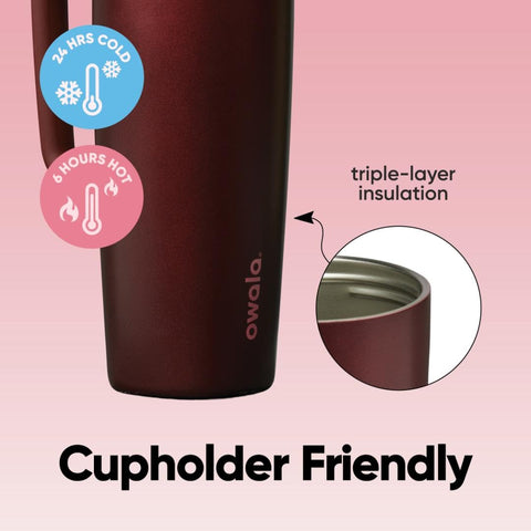 Owala SmoothSip Slider, aislamiento de acero inoxidable mantiene bebidas templadas.