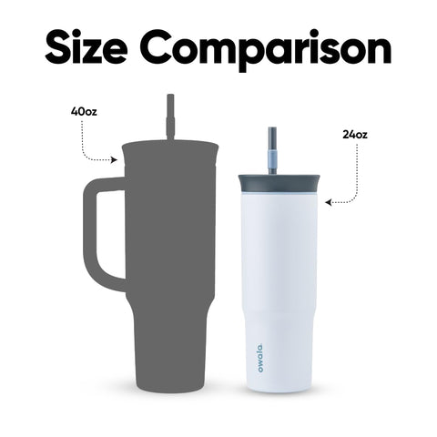 Owala comparación en mano demostrando tamaño de 24 oz cómodo